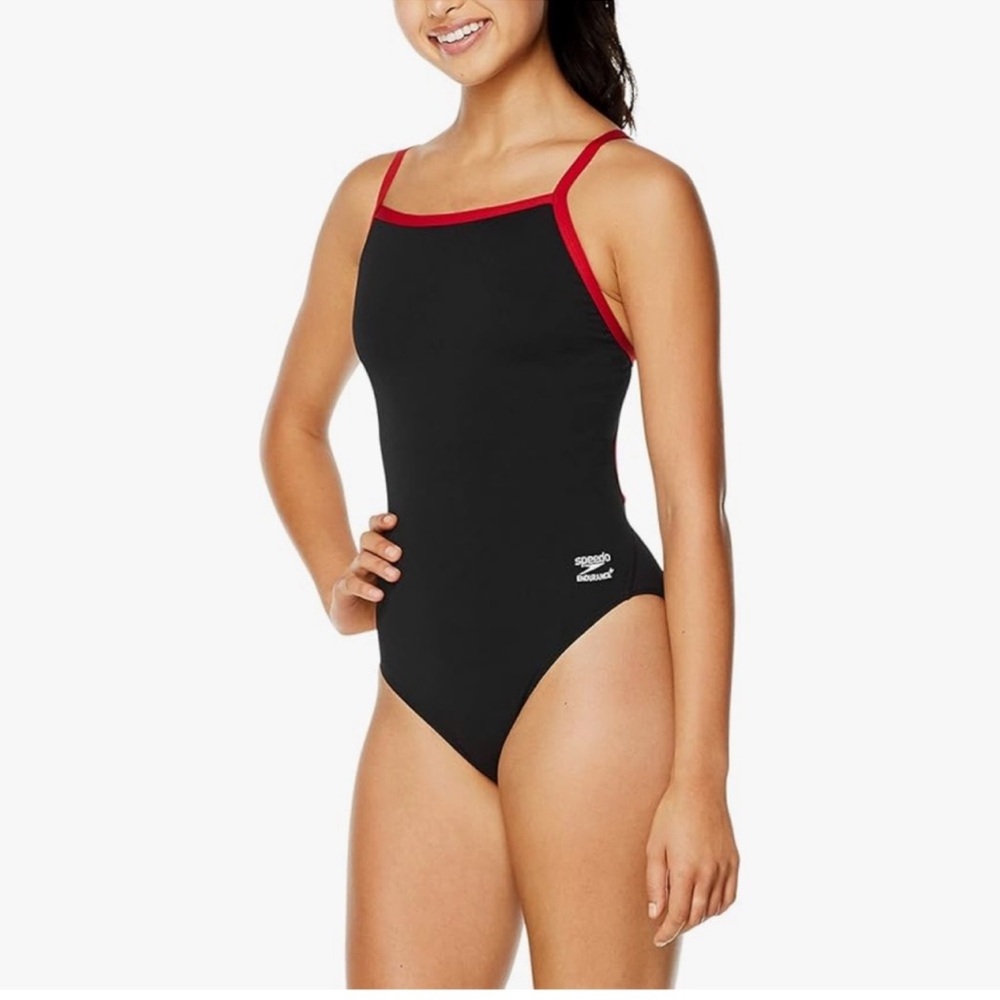 Speedo Endurance + Black and Red One Piece Swimwear